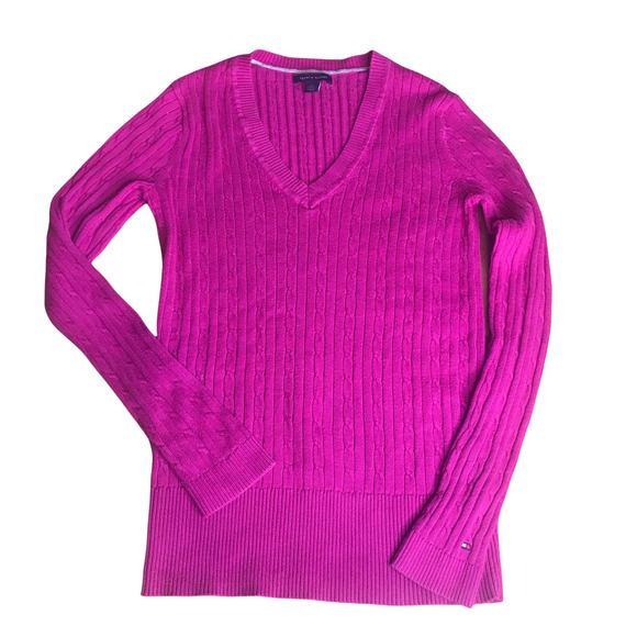 TOMMY HILFIGER Raspberry Pink Cable Knit Pull Over Sweater, size Small - Picture 7 of 8